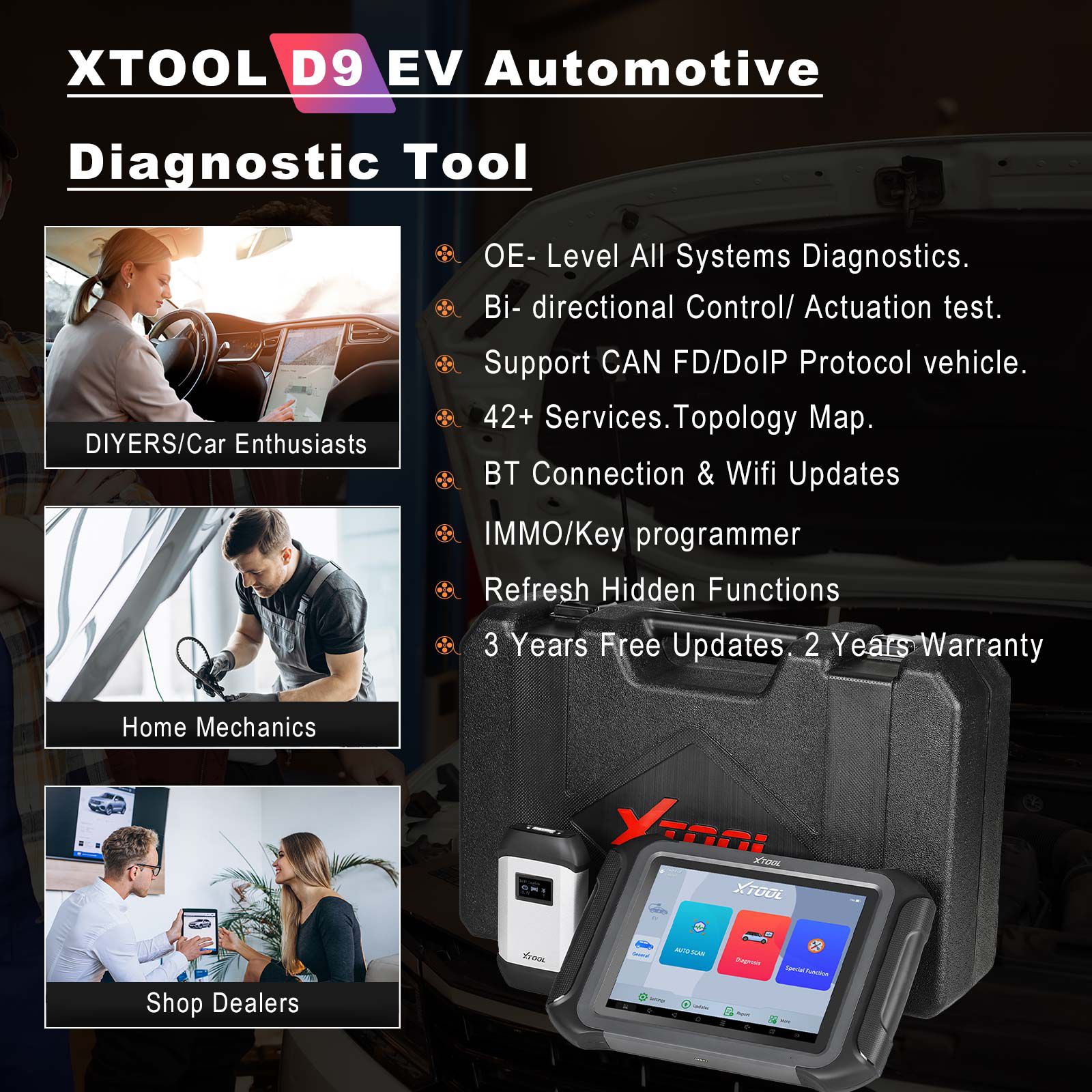 XTOOL D9 EV Electric Vehicles Diagnostic Tablet Support DoIP and CAN-FD For Tesla For BYD With Battery Pack Detection