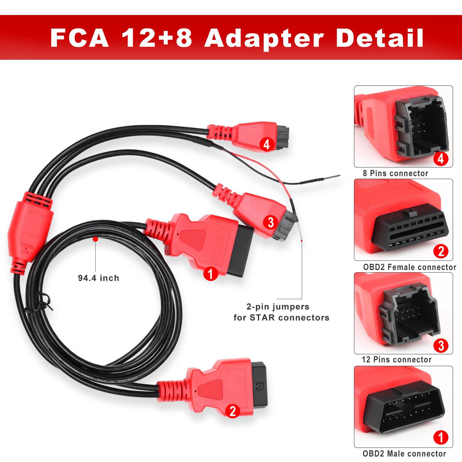 XTOOL FCA 12+8 Connector Cable Adapter for Chrysler Compatible with X100Pad3 A80Pro A80Pro Master EZ400Pro D7 D8 D9 D9Pro