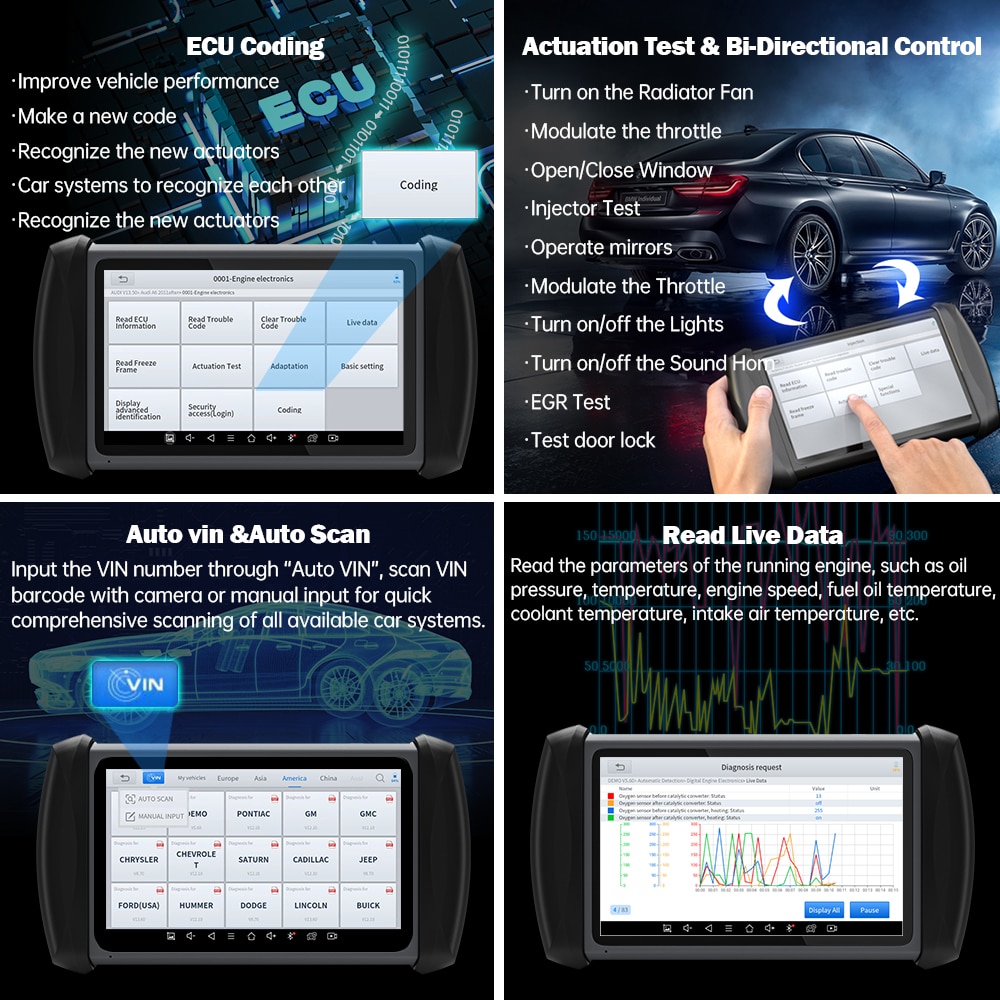 XTOOL IP819 Automotive Diagnostic Scan Tools ECU Coding 30+ Services Bi-Directional Controls Full Diagnostics Auto Key