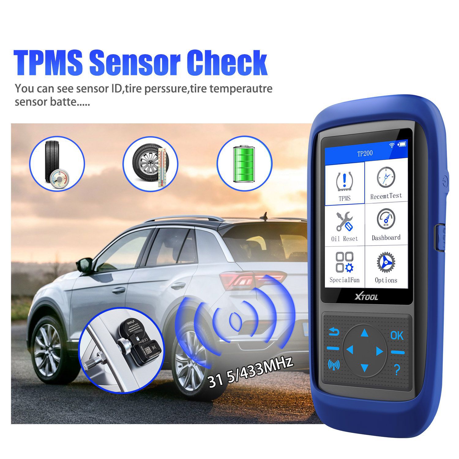 XTOOL TP150 Tire Pressure with 315&433 MHZ Sensor Monitoring System OBD2 TPMS Scanner Tool