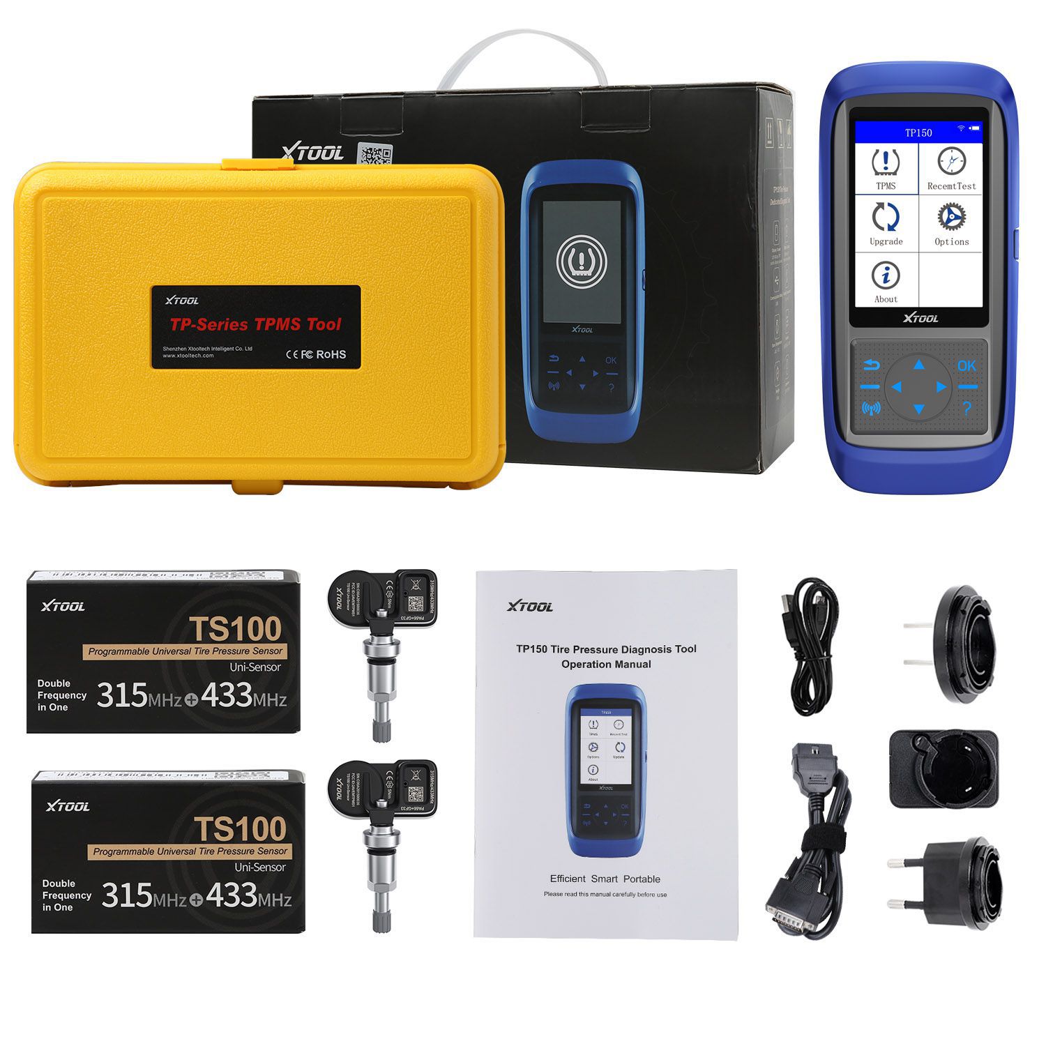 XTOOL TP150 Tire Pressure with 315&433 MHZ Sensor Monitoring System OBD2 TPMS Scanner Tool