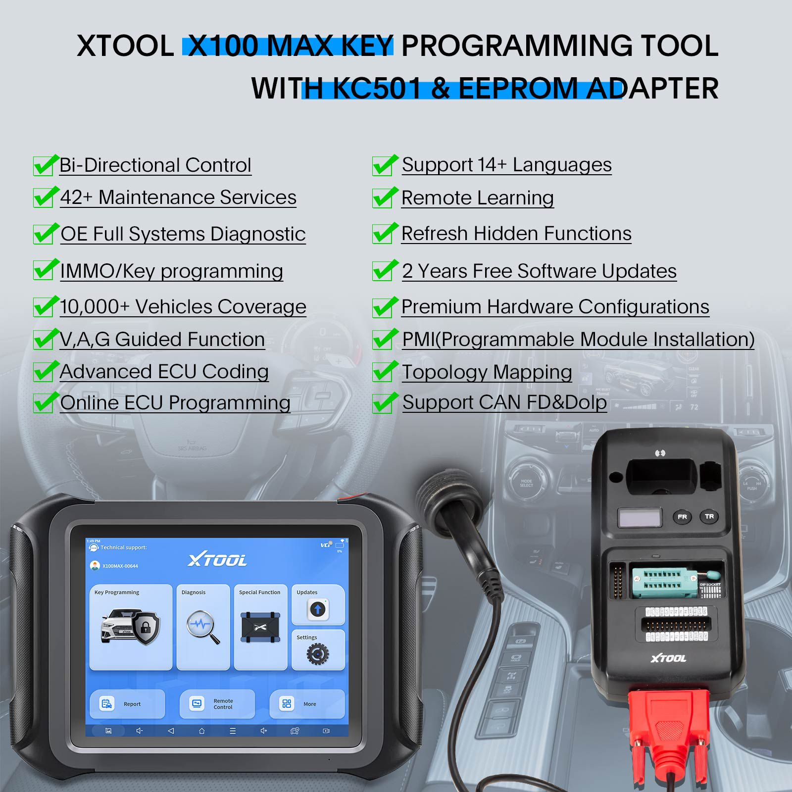 2024 XTOOL X100 MAX Auto Key Programmer IMMO Elite Diagnostic Tools With KC501 ECU Coding Full Bidirectional Control Update of X100 PAD3