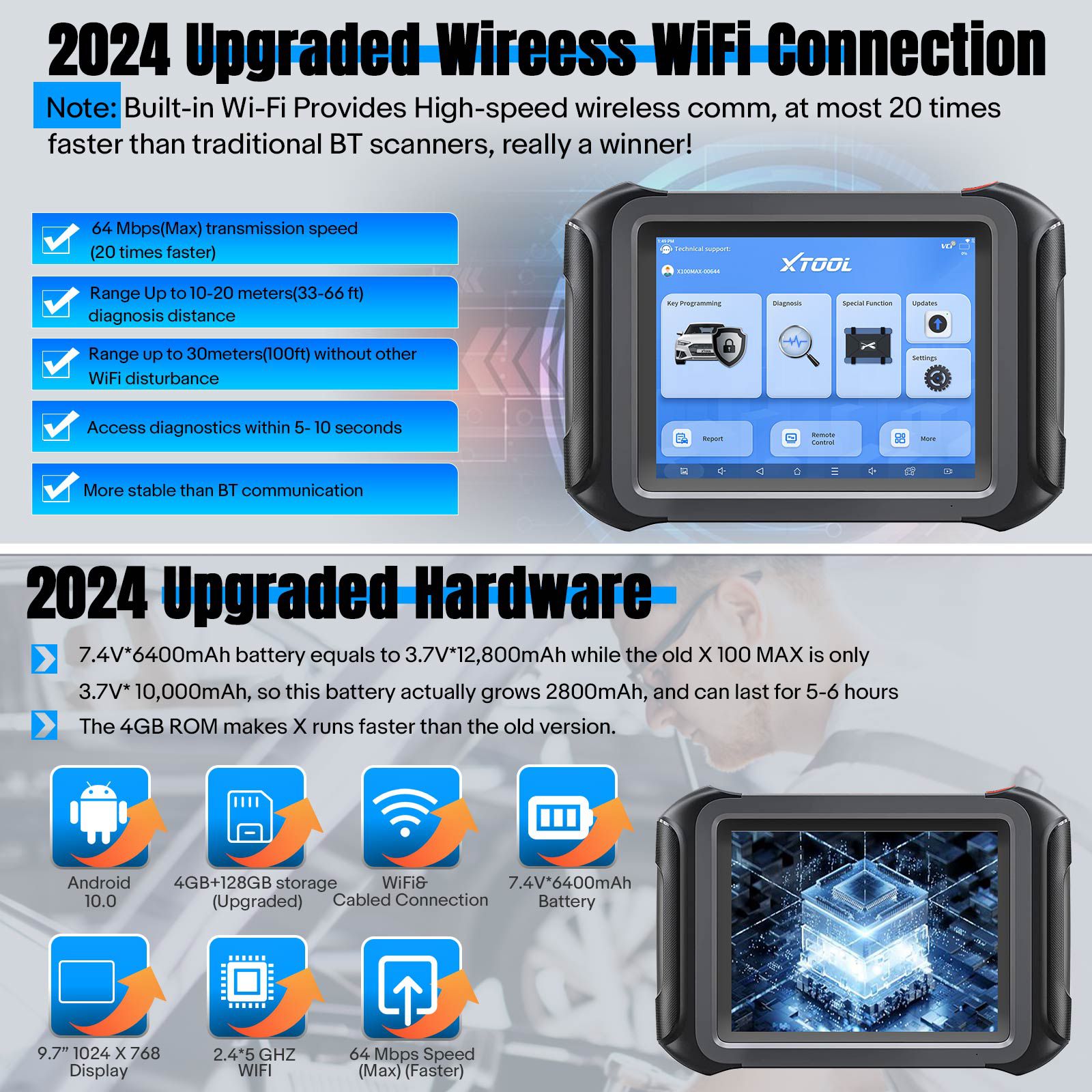 2024 XTOOL X100 MAX Auto Key Programmer IMMO Elite Diagnostic Tools With KC501 ECU Coding Full Bidirectional Control Update of X100 PAD3