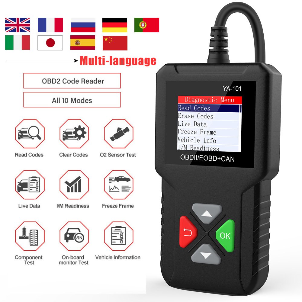 YA101 Obd2 Scanner Multi-language Professional Code Reader OBD 2 Automotive Scanner Car Diagnostic Tool PK ELM327 Free Update