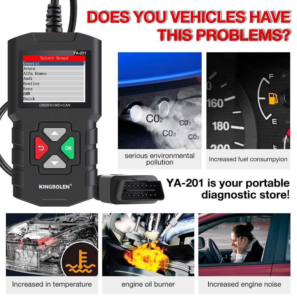 YA201 Car Code Reader OBDII/EOBD Auto Diagnostic Tool Data stream save playback OBD2 Scanner Clear code PK CR3001