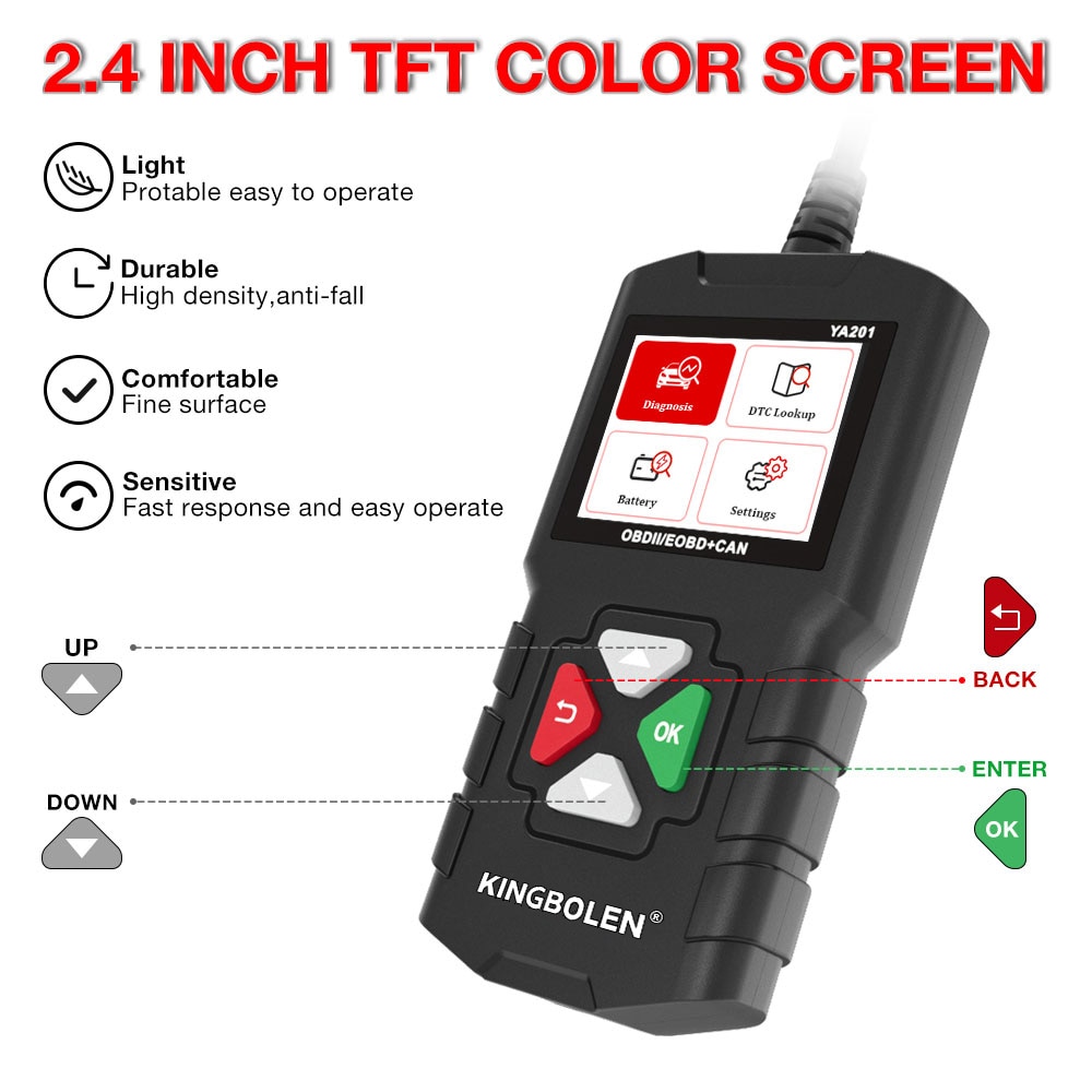 YA201 Car Code Reader OBDII/EOBD Auto Diagnostic Tool Data stream save playback OBD2 Scanner Clear code PK CR3001