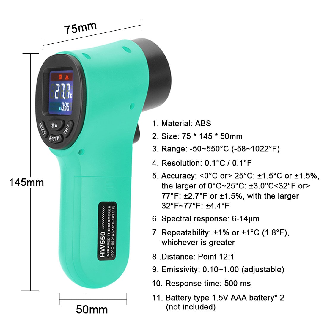 -50~550°C Non-Contact Infrared Kitchen Thermometer