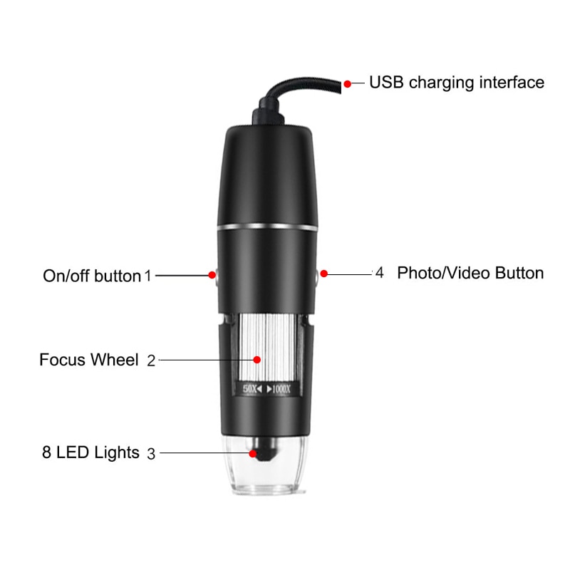 1600X 1000X USB Microscope Handheld Portable Digital Mic