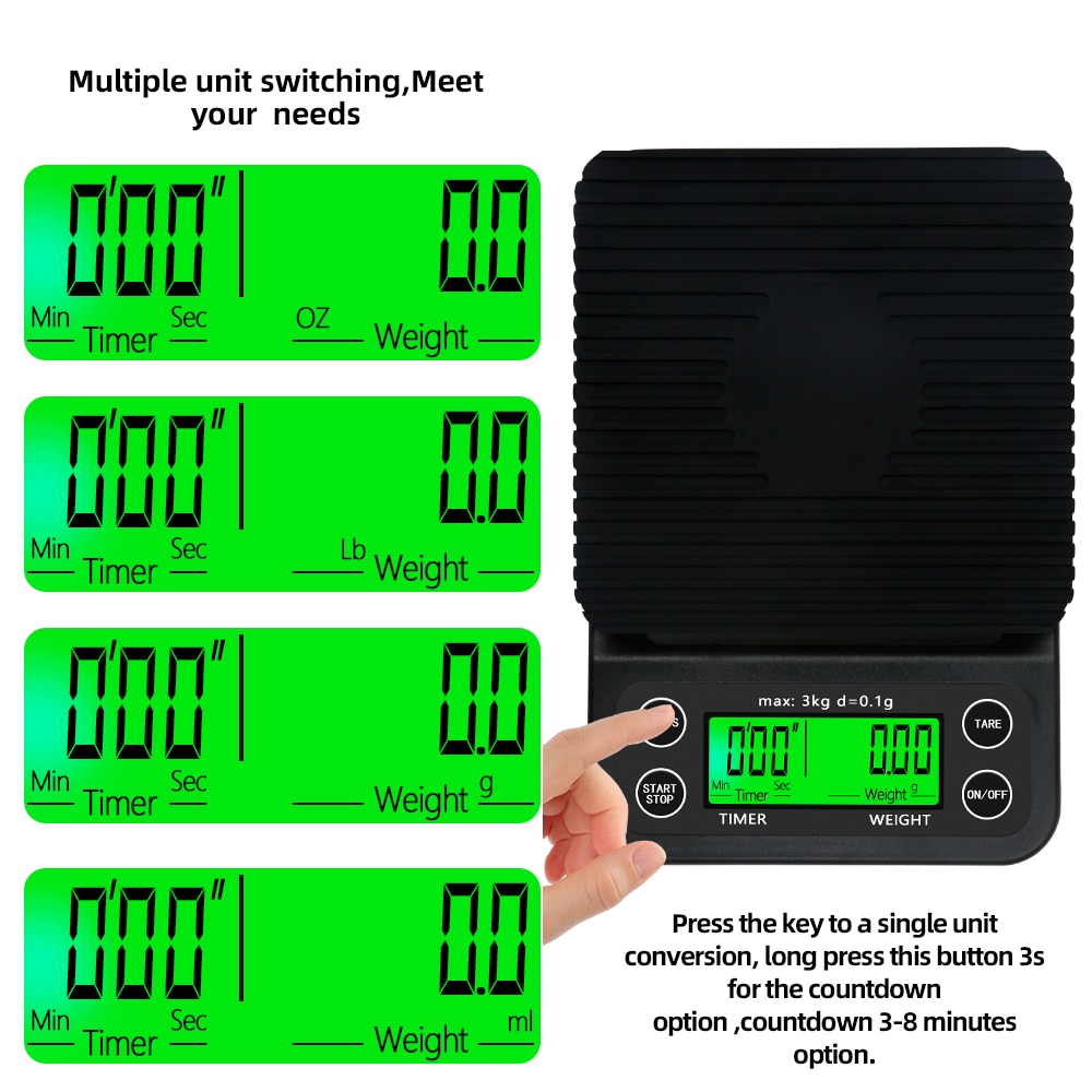 3kg/0.1g Multi-function Drip Coffee Scale