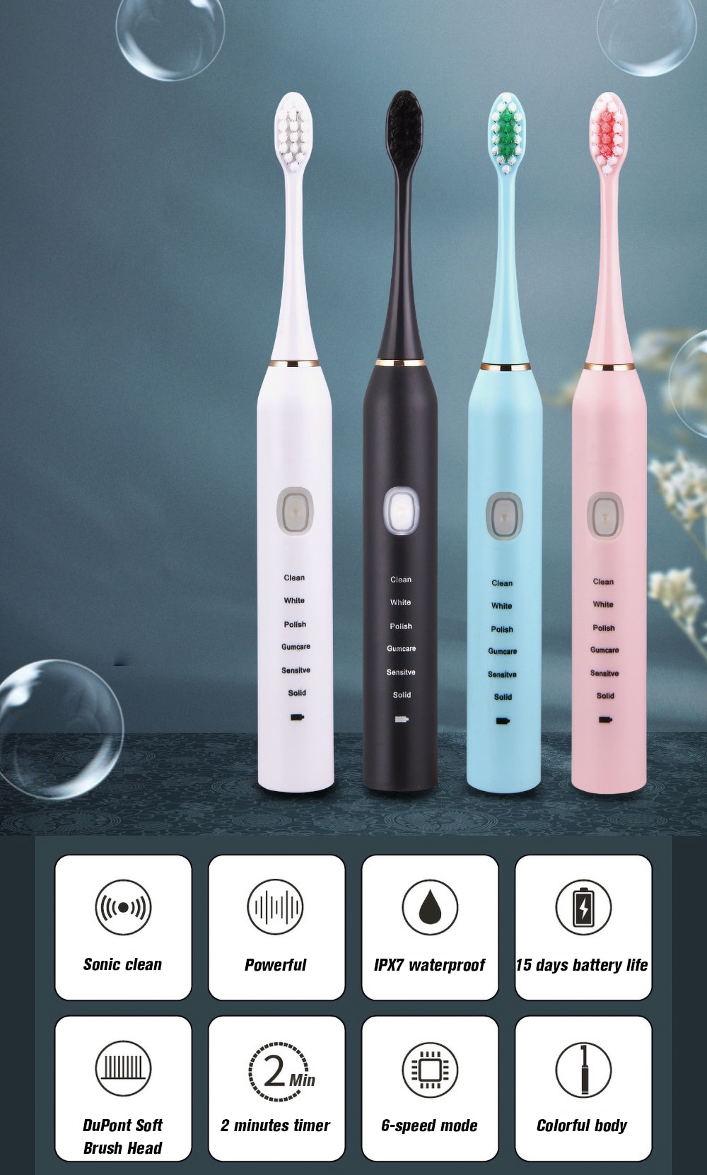 4 Pcs Electric Toothbrush Head Usb Charging Smart Sonic 