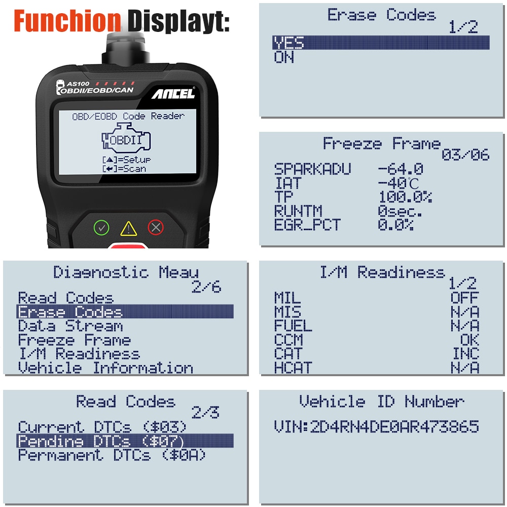 ANCEL AS100 OBDII Car Scan Diagnostic Tool