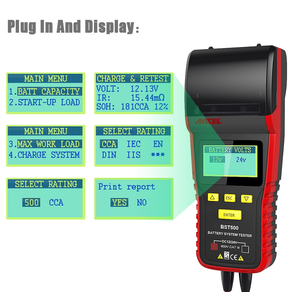 Ancel BST500 12V 24V Car Battery Tester