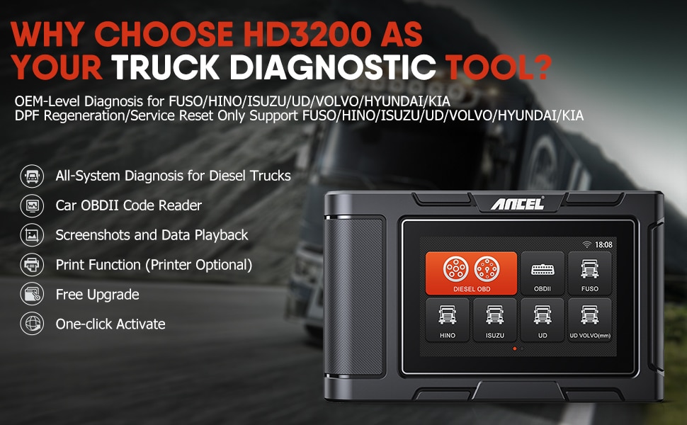 ANCEL HD3100/HD3200 Heavy Duty Diesel Truck Diagnostic S