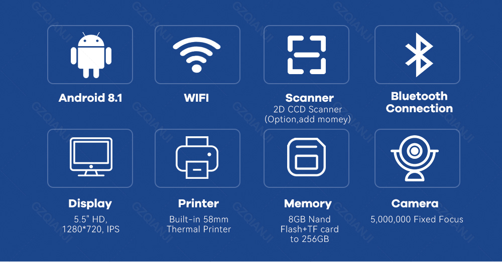 Q8 Android 8.1 Terminal POS Machine 5.5 Inch Touch Scree