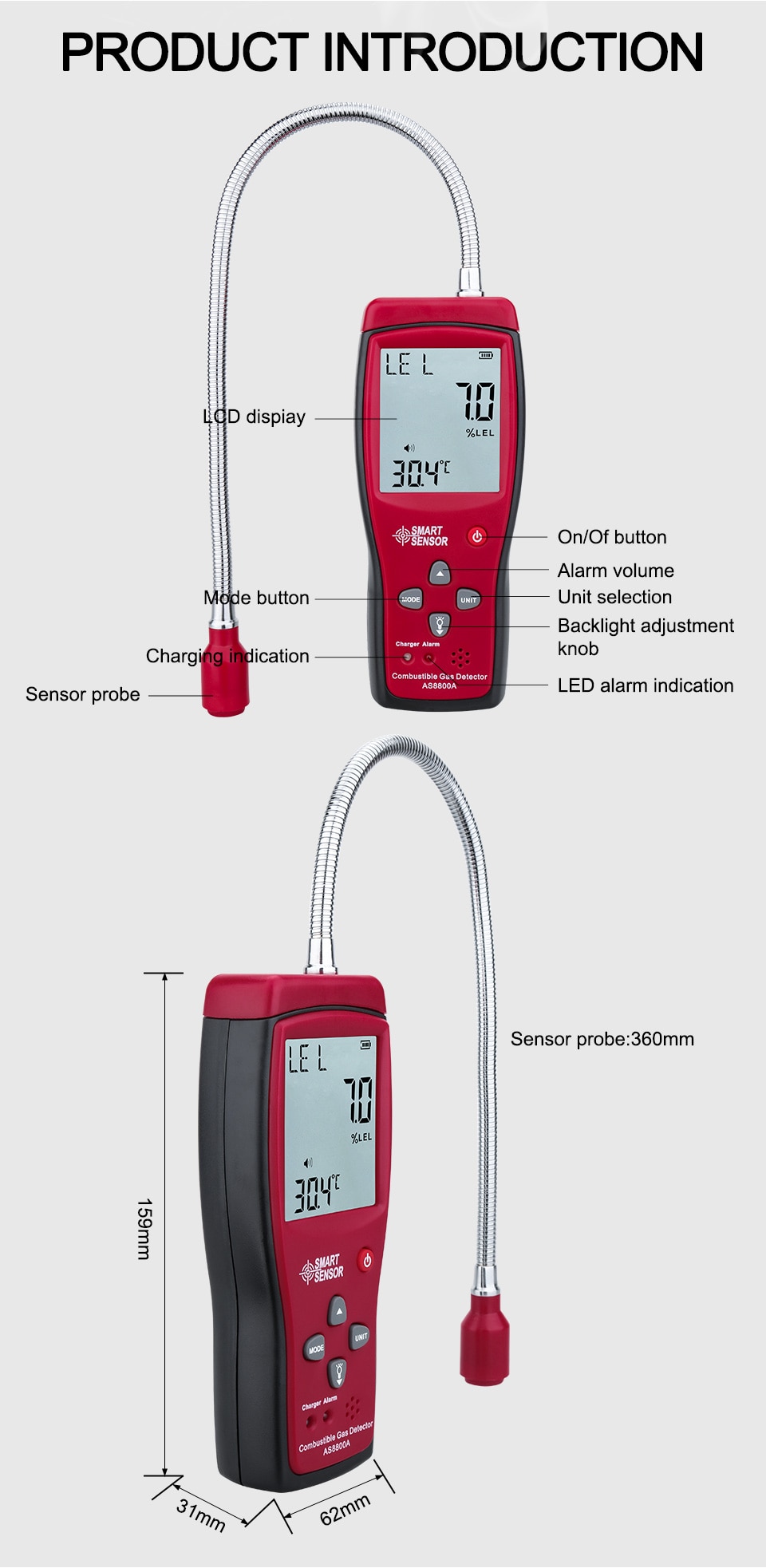 AS8800A Combustible Natural Gas Detector 