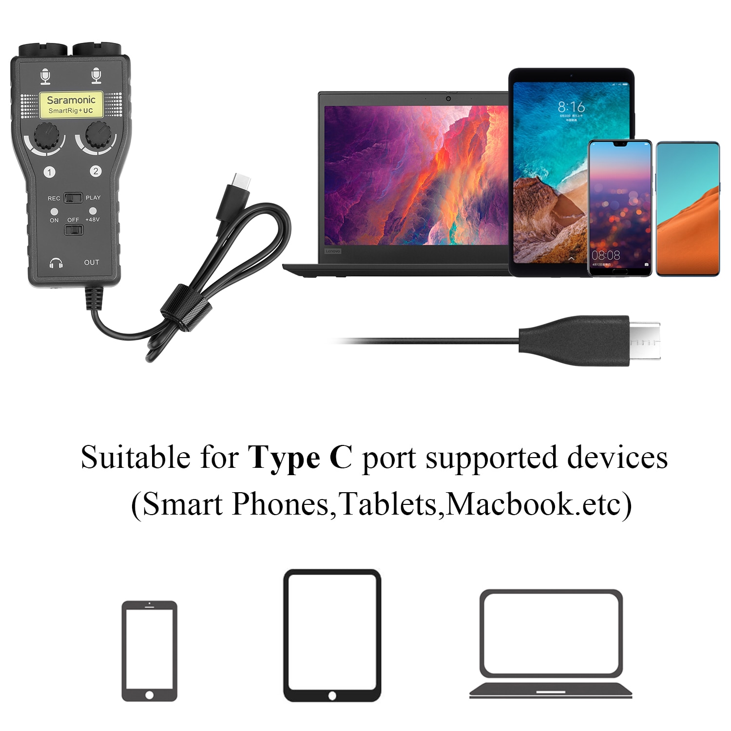 Saramonic SmartRig+ UC 2 Channel Mic&Guitar Interface Preamplifier Audio Adapter Mixer for