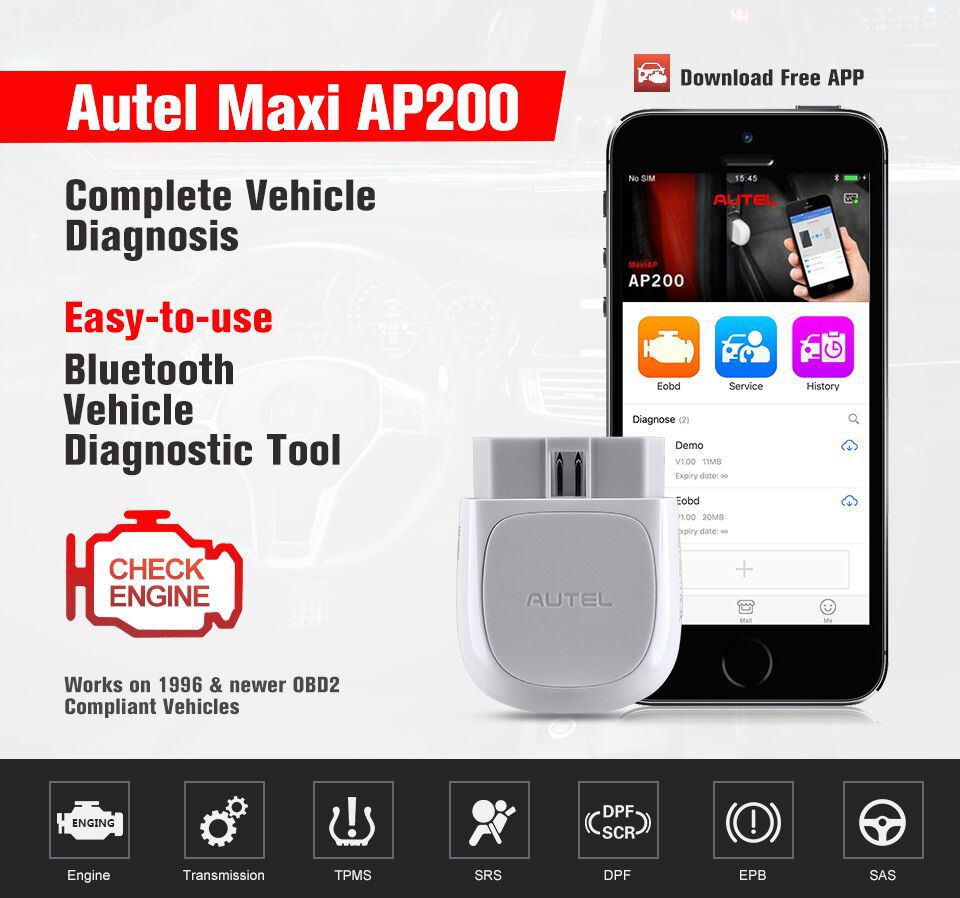 Autel MaxiAP AP200 Bluetooth OBD2 Code Reader 