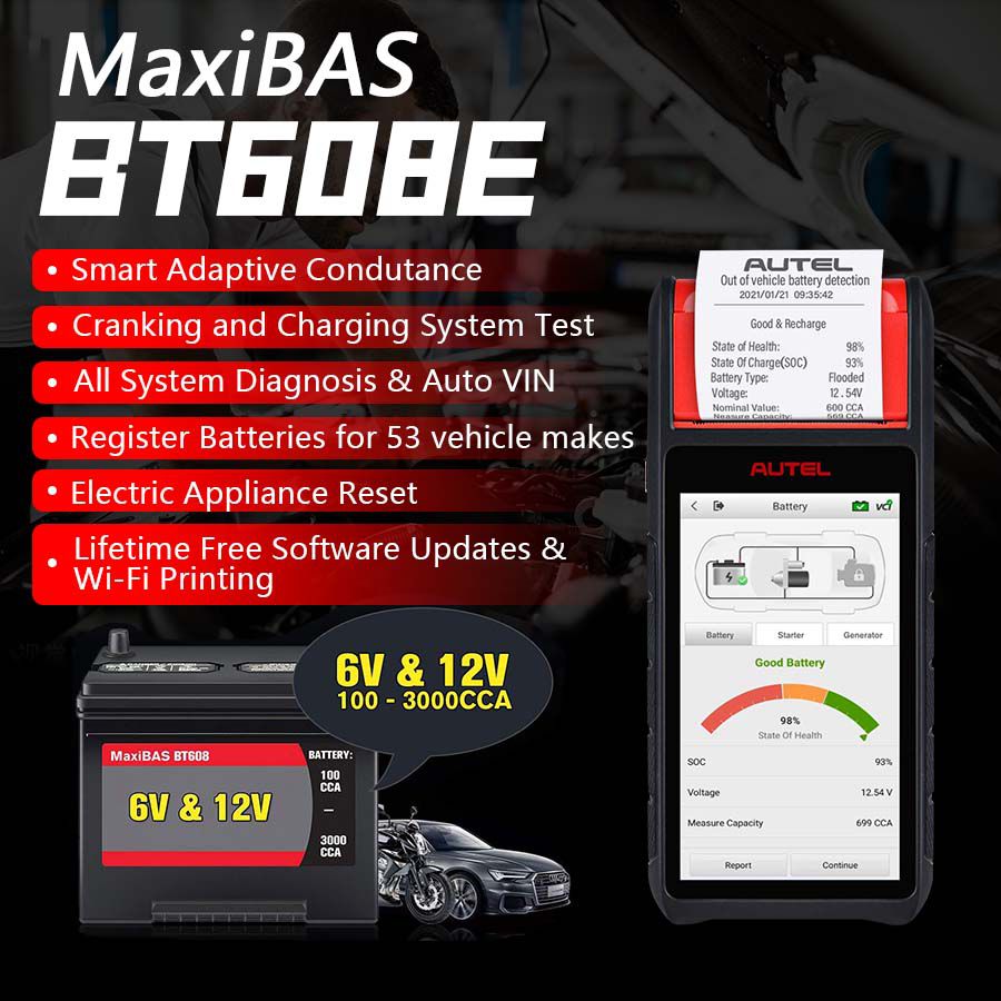 Autel MaxiBAS BT608E Battery and Elextrical System Diagnostic Tool