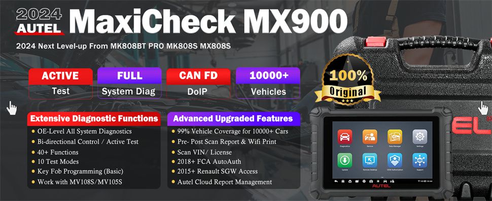 Autel MaxiCheck MX900 OBD2 All System Diagnostic Scanner, Bi-Directional Control, DoIP/CAN FD, Read/Clear Code, 40+ Service, Upgrade of MK808/MX808