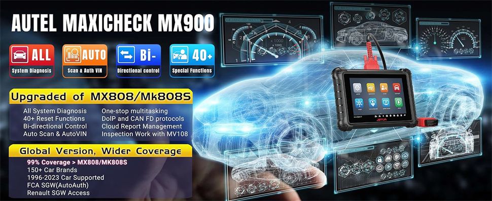 Autel MaxiCheck MX900 OBD2 All System Diagnostic Scanner, Bi-Directional Control, DoIP/CAN FD, Read/Clear Code, 40+ Service, Upgrade of MK808/MX808