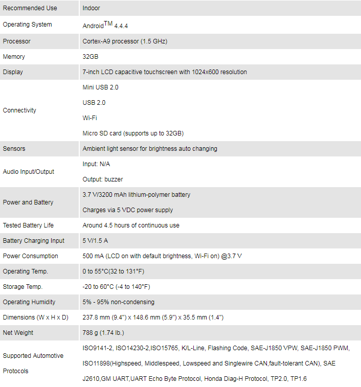 Autel MaxiPRO MP808 Specifications