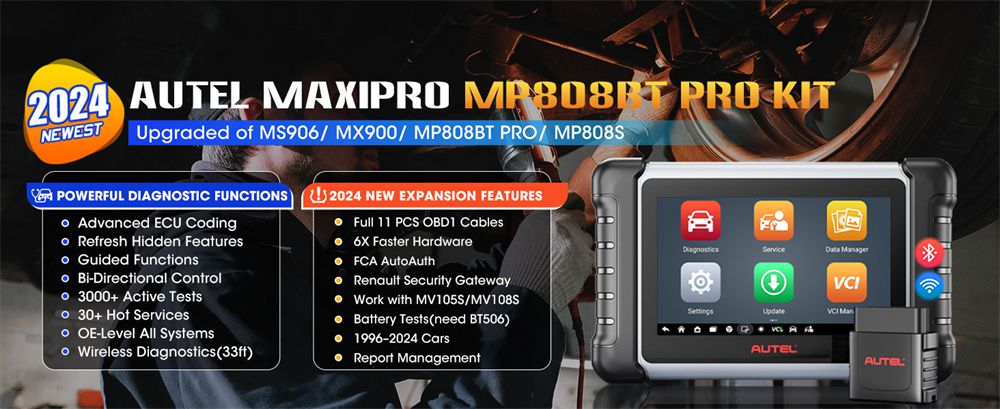 Autel MaxiPRO MP808BT Pro Kit with OBDII Adapters updated version of MP900BT MP900 MP808S