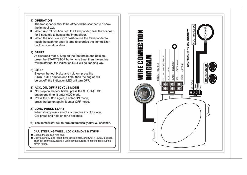 Auto Car Alarm Engine Starline Push Button Start Stop Lo