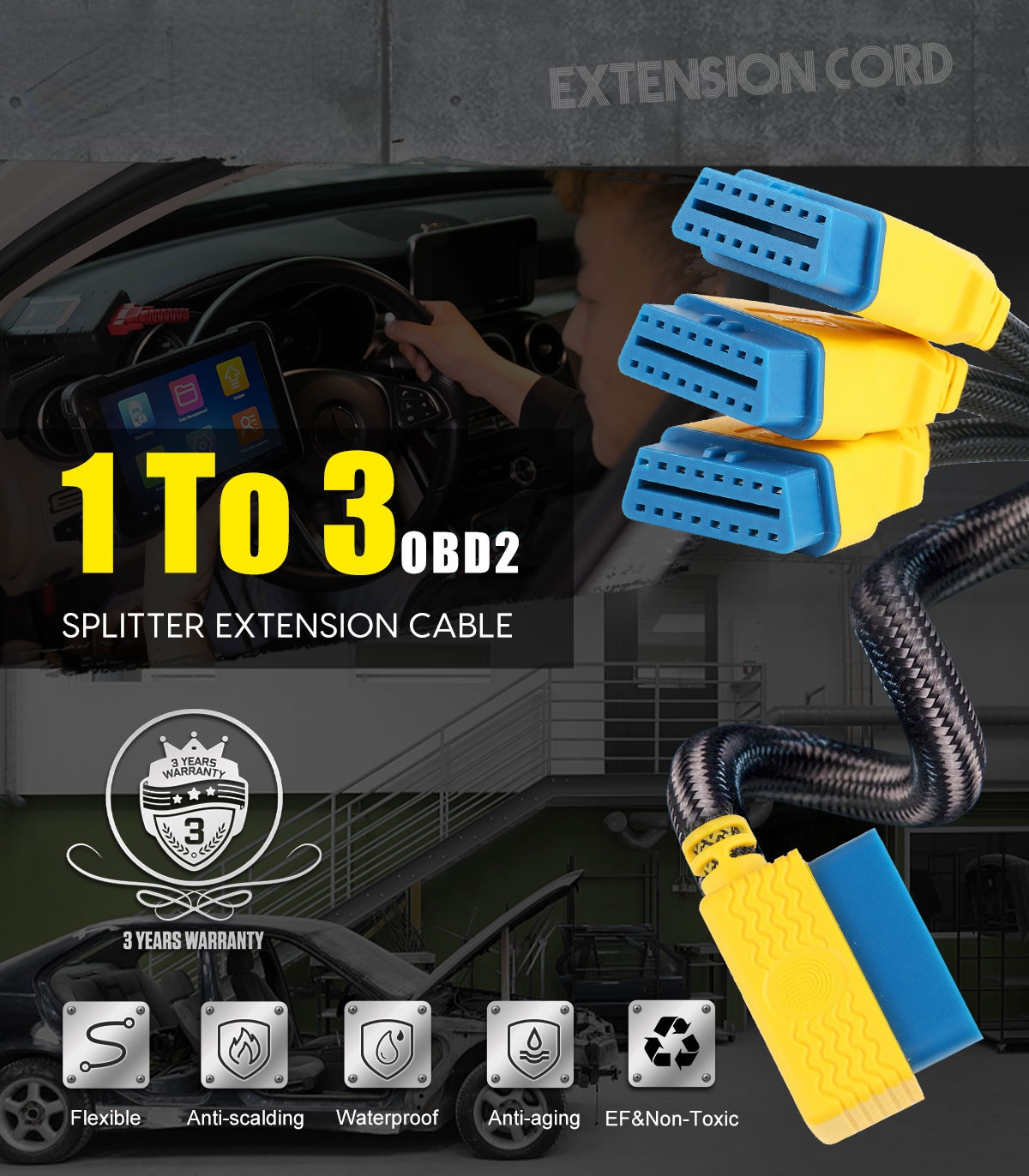 AUTOOL 35CM Car OBD2 Extend Cable Car OBD II  Adapter 