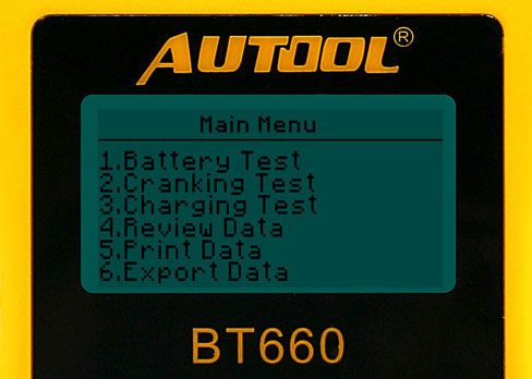 AUTOOL BT660 MAIN MENU