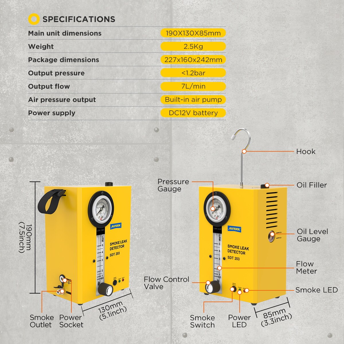 AUTOOL Original SDT203 Car Smoke Leak Detector 