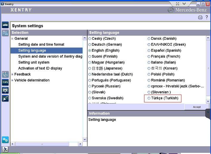 benz software xentry language