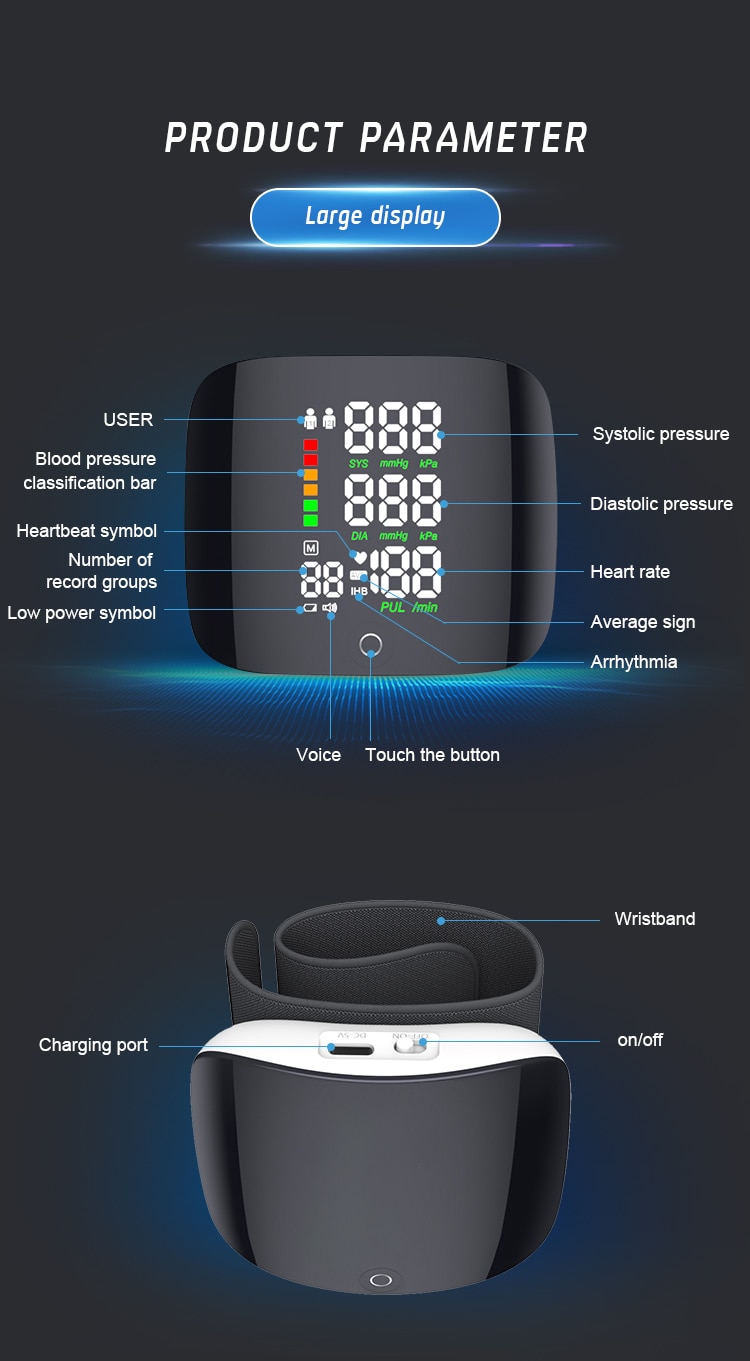 Rechargeable Voice Wrist Blood Pressure Monitor 