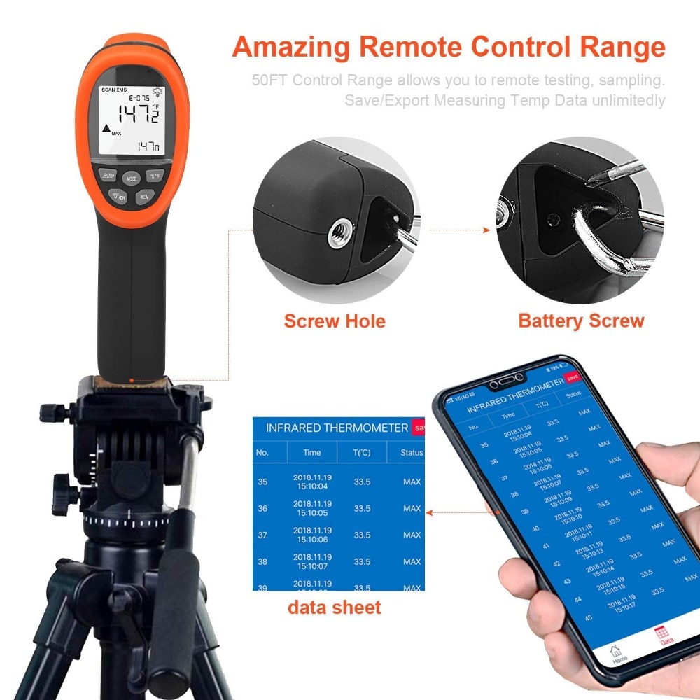 BT-985C-APP Bluetooth 12:1 Digital Infrared Thermometer