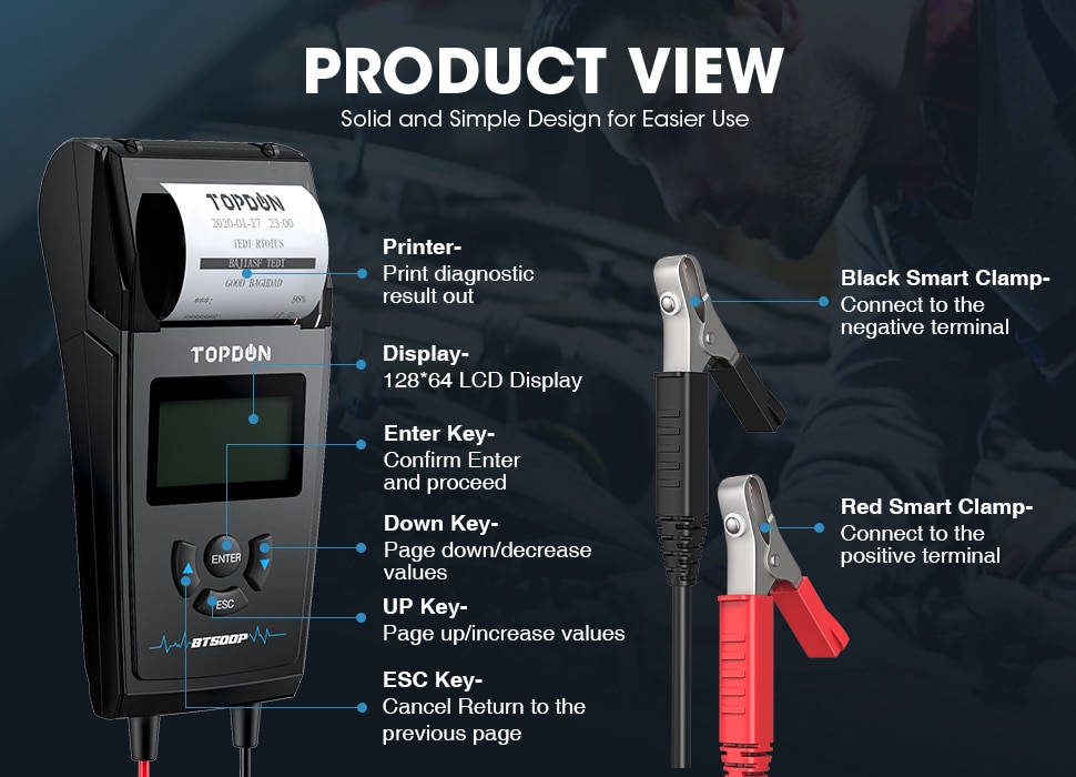 TOPDON BT500P 12V 24V Car Battery Tester