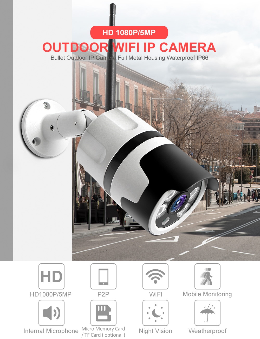 HD 1080P 5MP Bullet WiFi IP Camera