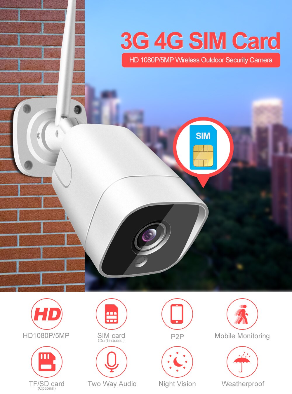 HD 1080P 5MP Bullet 3G 4G Camera