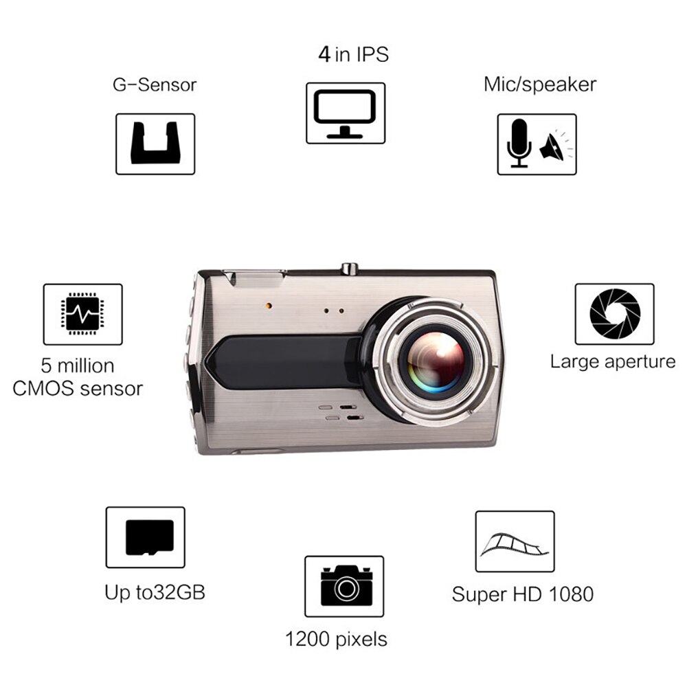 Car DVR 4.0 Full HD 1080P Dual Lens Rear View Dash Cam V