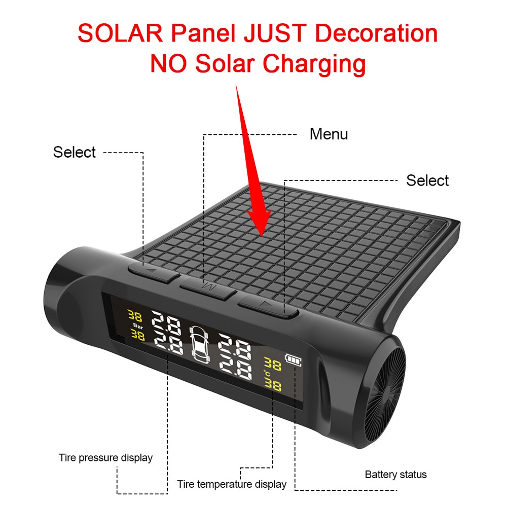 Car TPMS Tyre Pressure Monitoring System Solar Power 