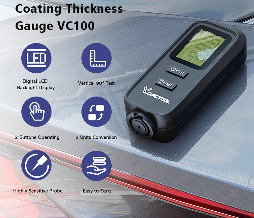 VDIAGTOOL VC100 OBD2 Digital Coating Thickness Gauge