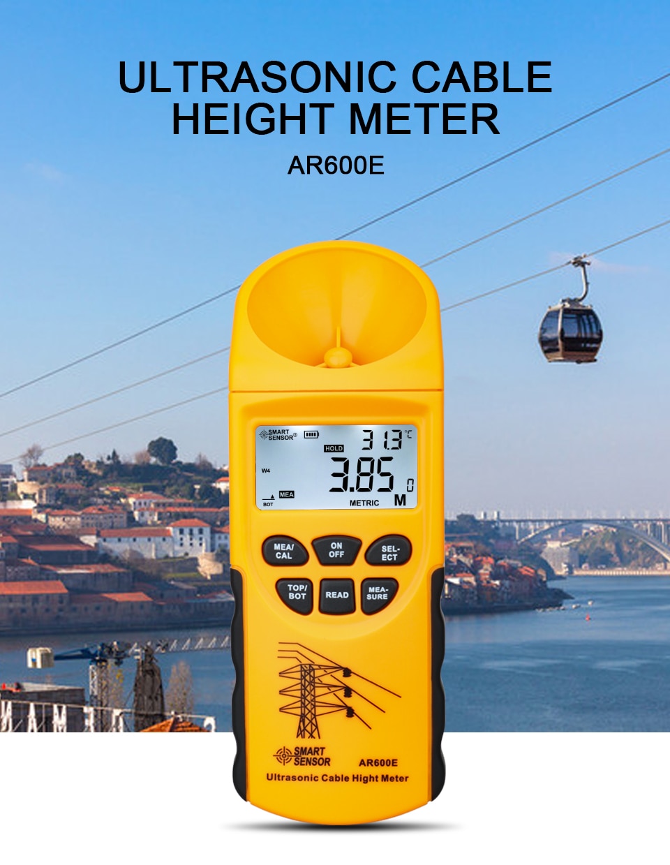 AR600E Digital LCD Ultrasonic Cable Height Meter