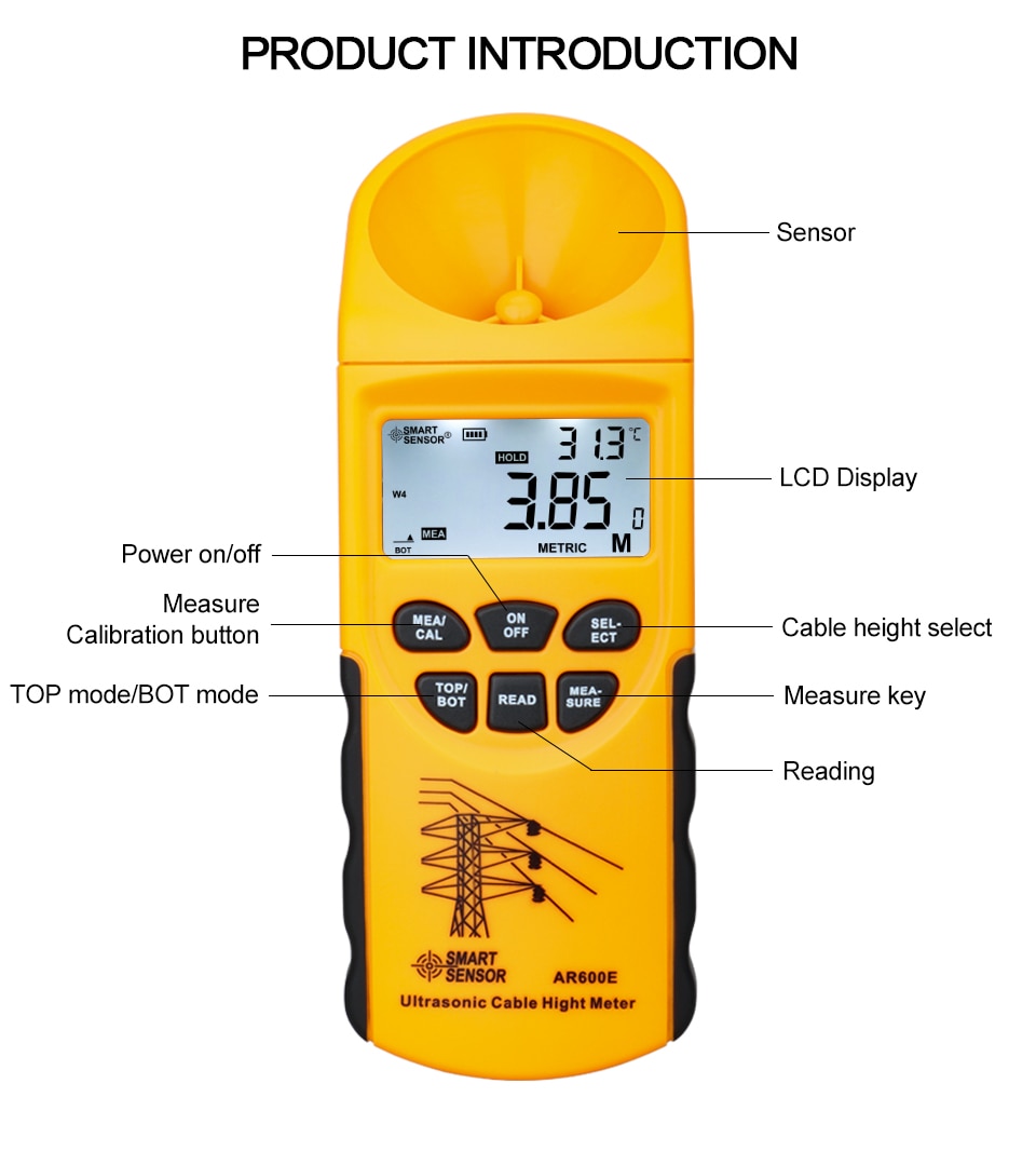 AR600E Digital LCD Ultrasonic Cable Height Meter