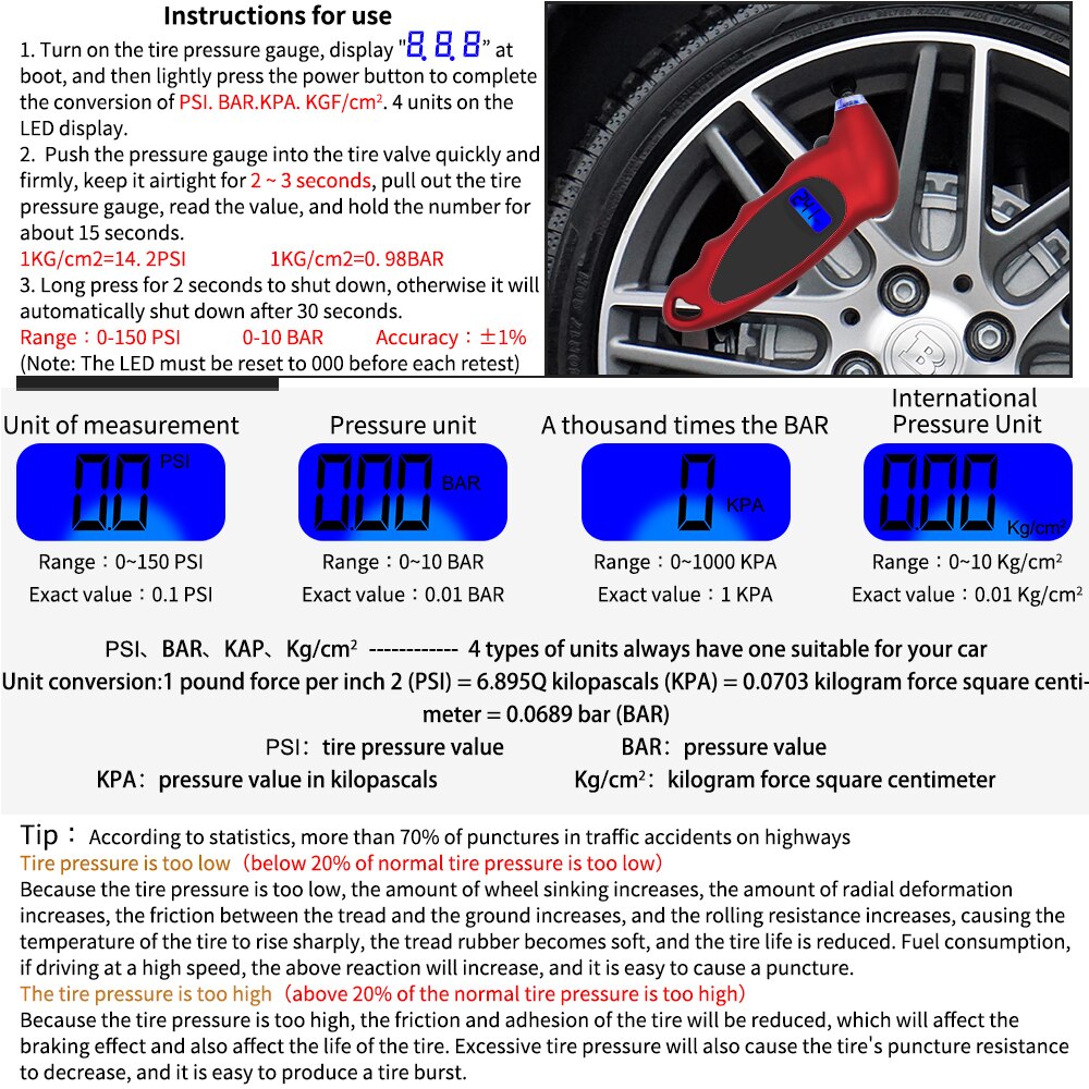 Digital Tire gauge 0-150 PSI Tire pressure gauge Car Tir