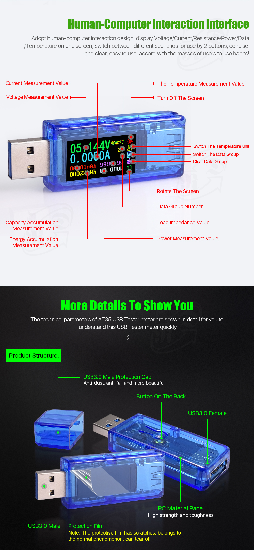 AT35 AT34 5 digits USB 3.0 color LCD Voltmeter