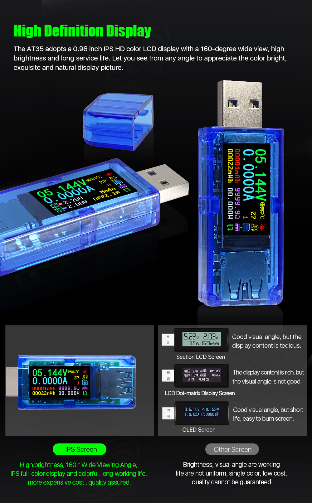 AT35 AT34 5 digits USB 3.0 color LCD Voltmeter