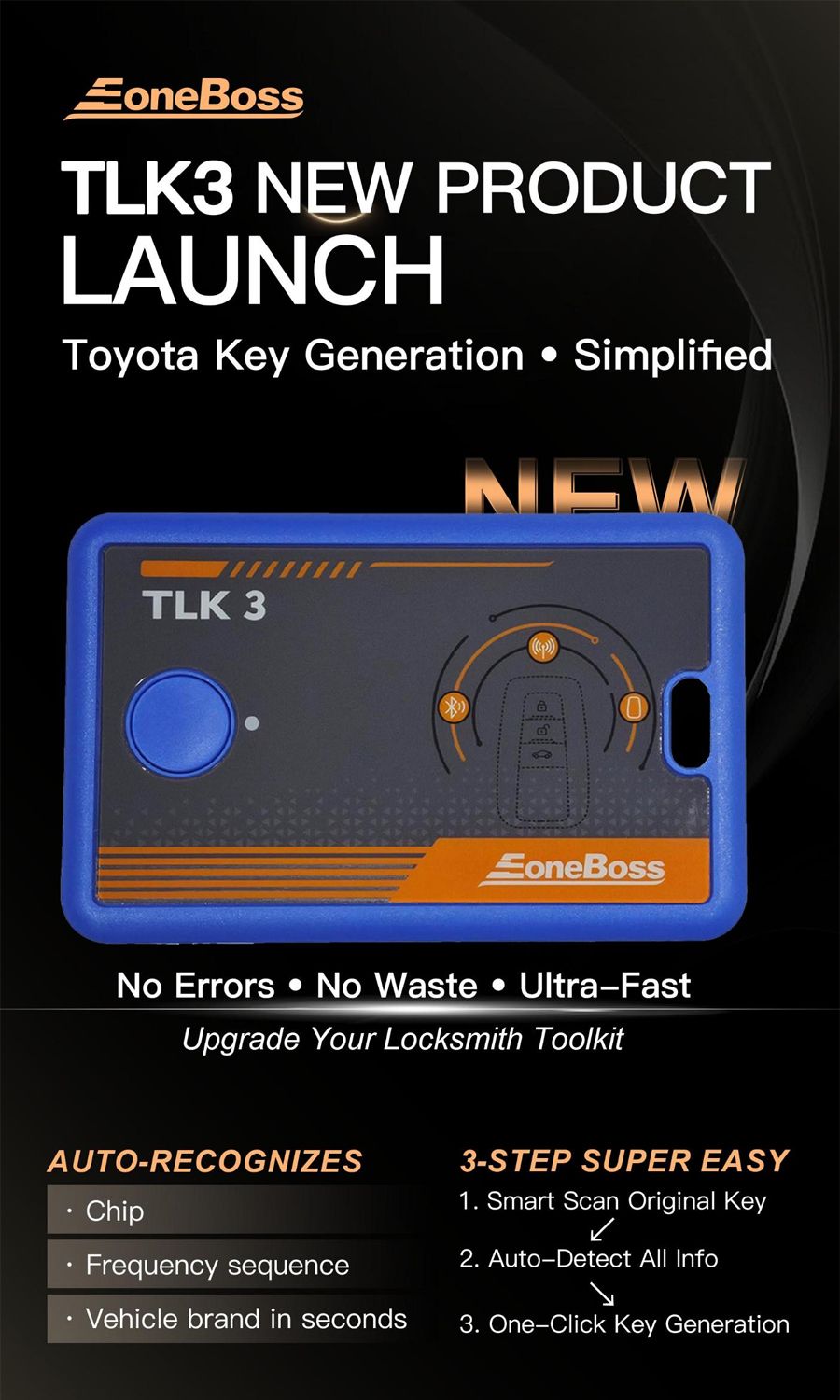 EONEBOSS TLK3 Supports Data Reading Automatic Frequency/ Vehicle Brand/ Chip Type Detection