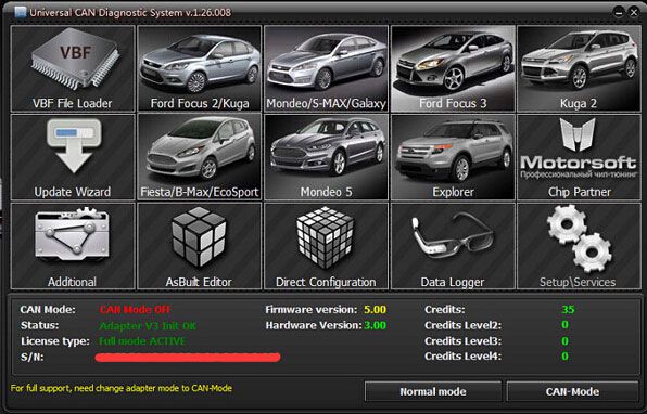 UCDS Software Status after connected to UCDS Cable