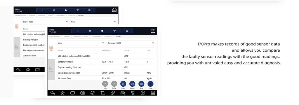 i70Pro Records and playbacks live sensor  data