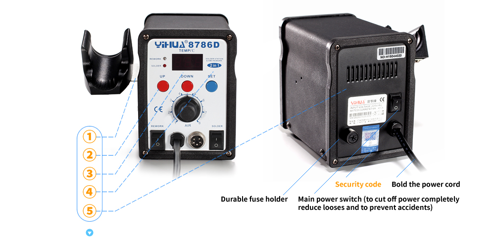 YIHUA 8786D 110V 220V Hot Air Soldering Station  Solderi