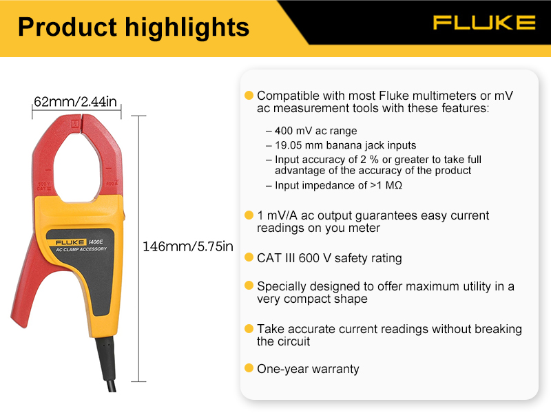 I400E 400A  AC Current Clamp 4mm Banana Plug 