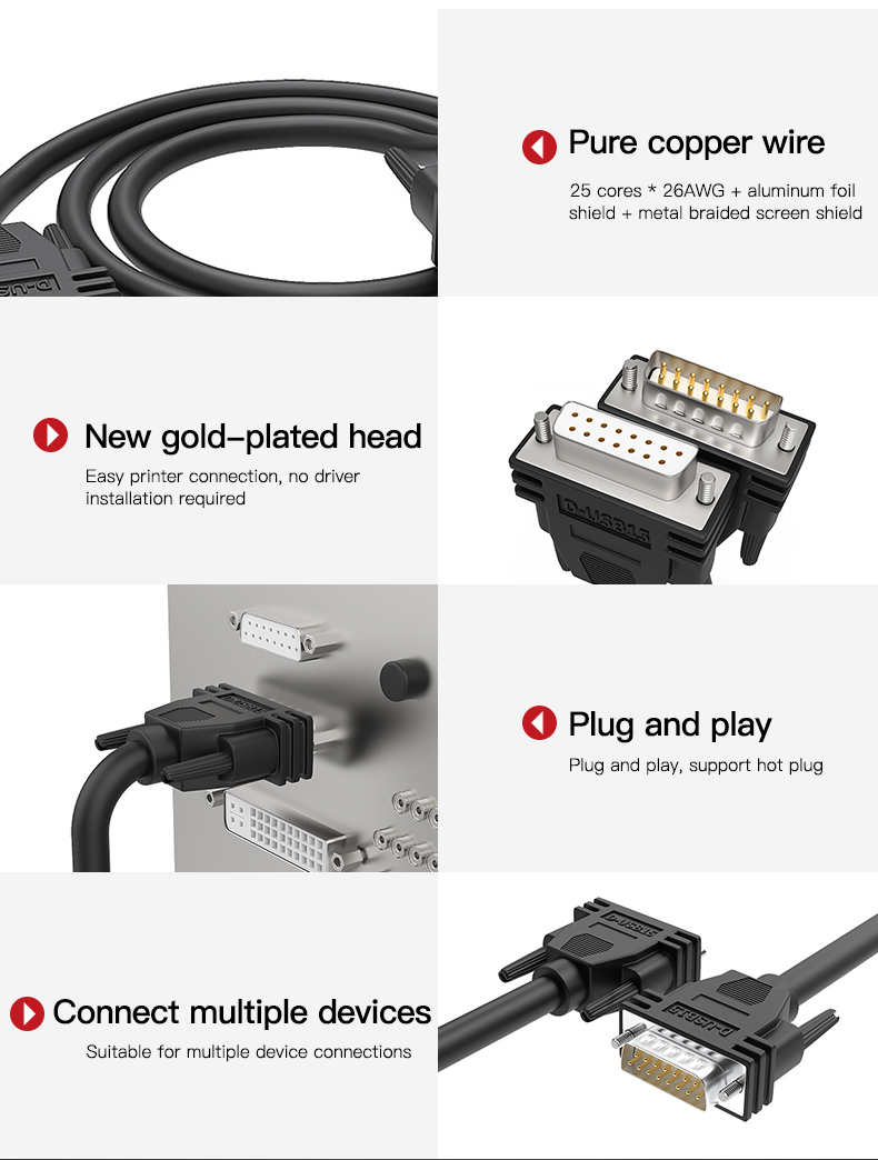 Industrial-grade DB15 cable Male to male to female to fe